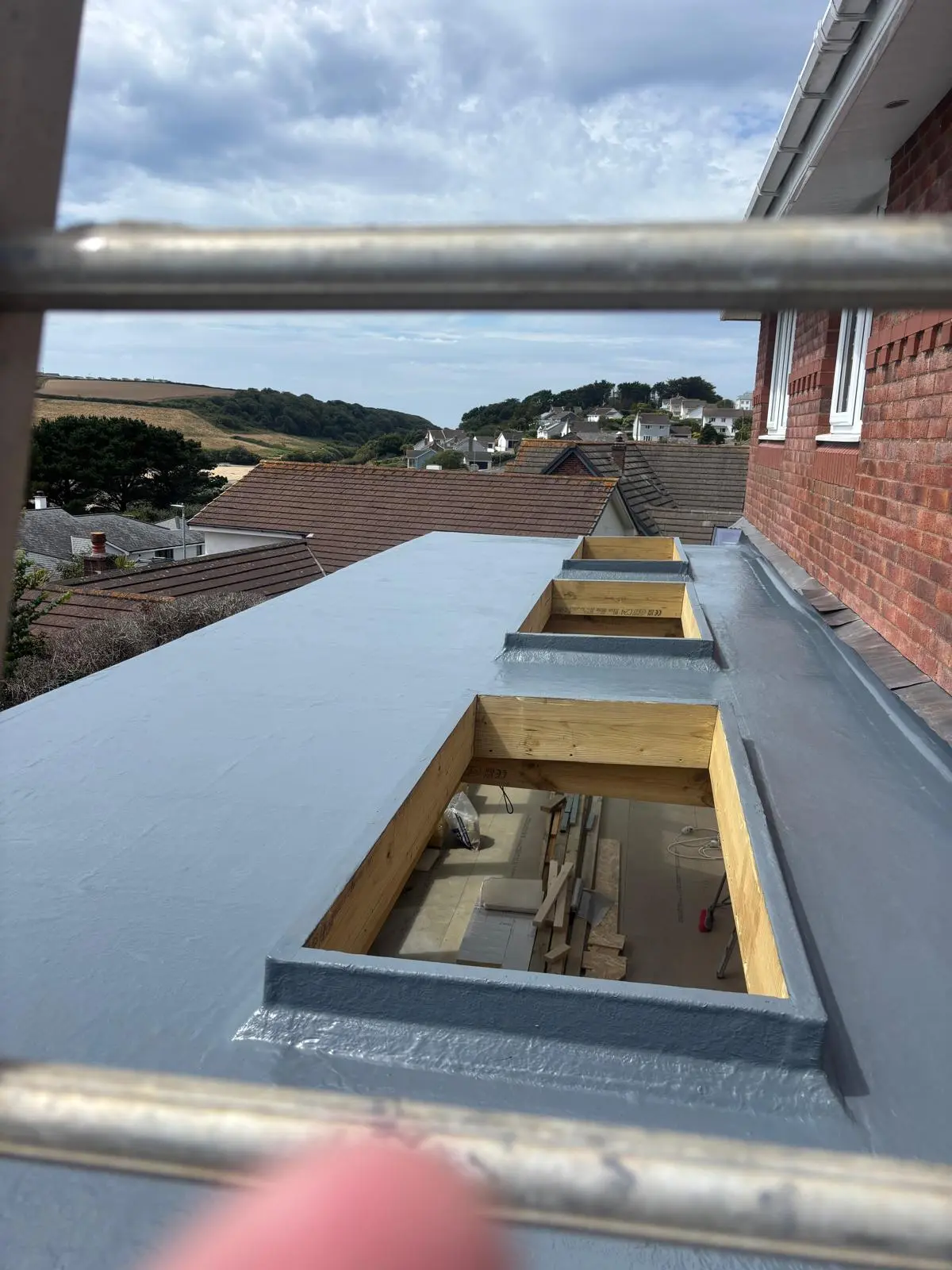 Completed PVC roof with two skylights