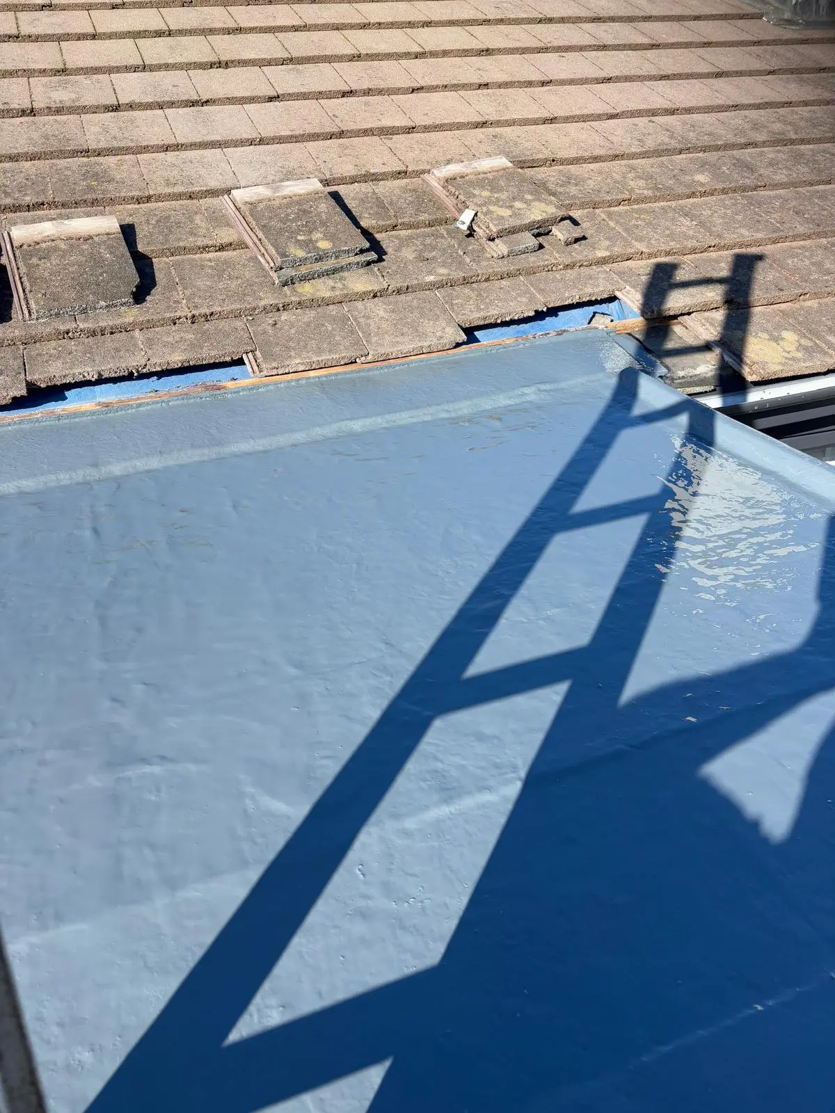 Roof covering and flashing beside tiles