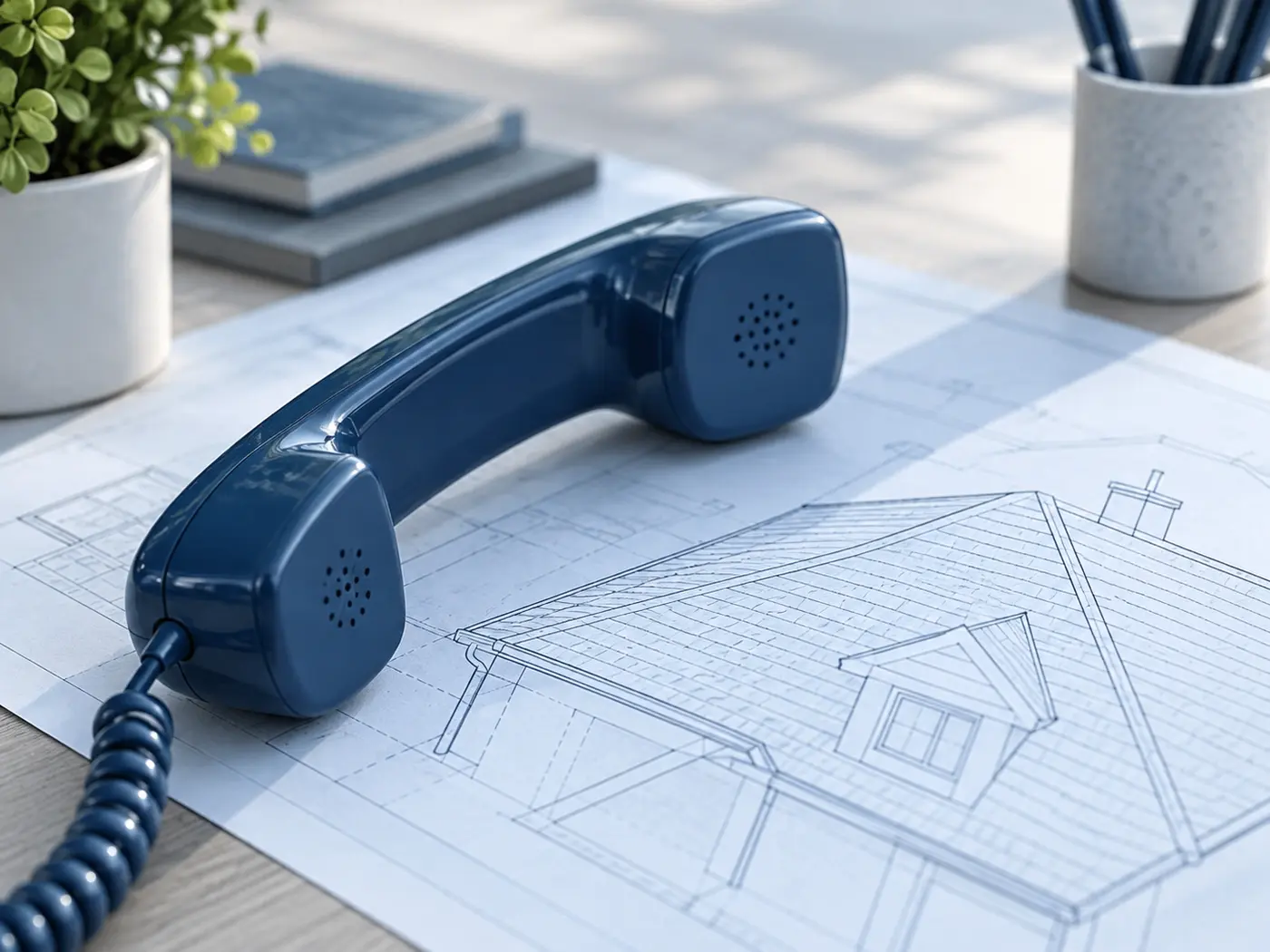 Telephone handset on a roofing plan